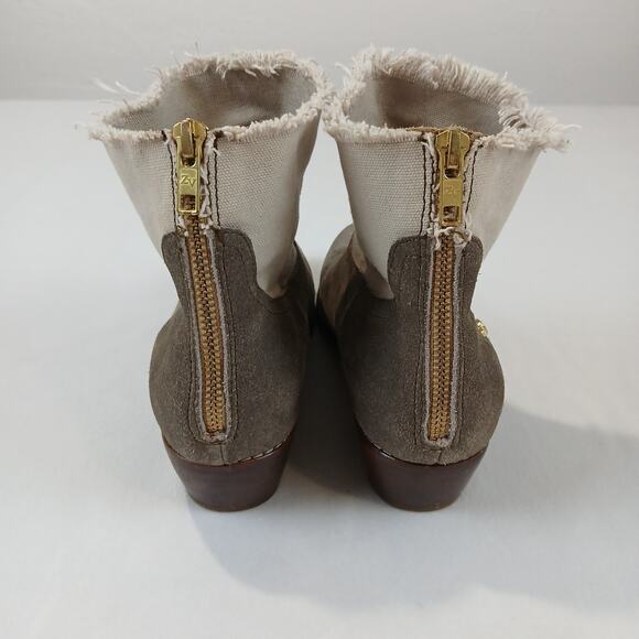 Zadig & Voltaire Teddy Skull Suede Canvas Ankle Boots Fringe EU 37 US 7 - Picture 3 of 11